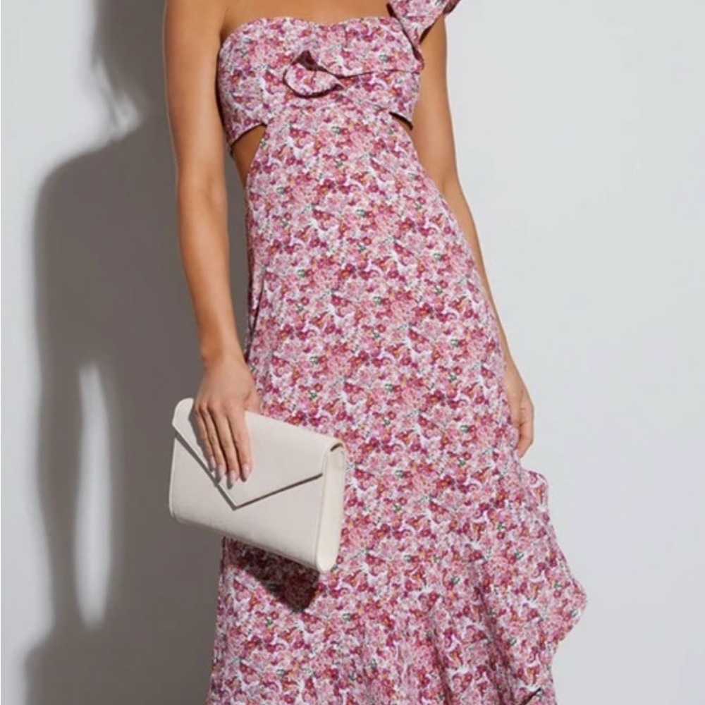 Vici One Shoulder Pink Floral Cutout Dress